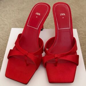 Zara Bold Red Heeled Mules